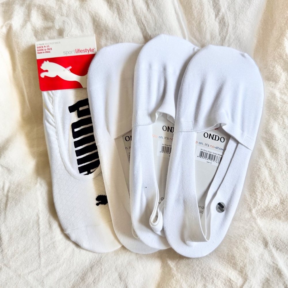 3 Pairs of ONDO Organic Cotton No Show Socks Size Small White Slip-On PUMA Train